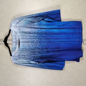 04528 FINAL PRICE French Dressing blue & white Snowy Trees 3/4 sleeve top M NWT